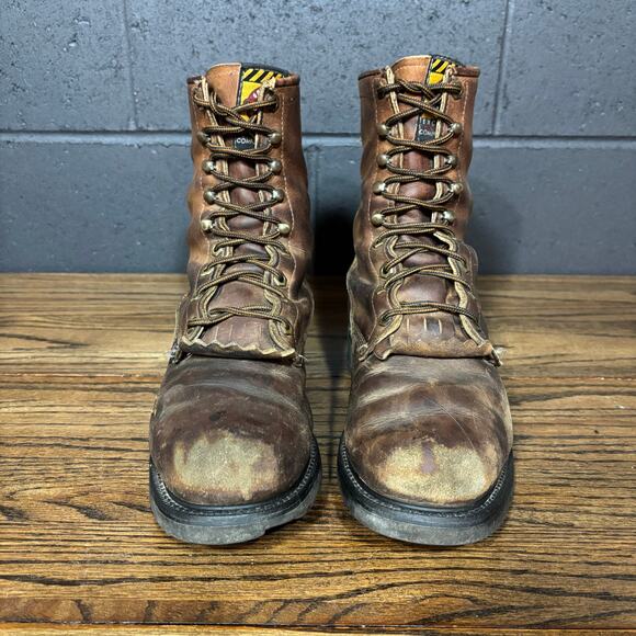 Justin Original Workboots Mens 9.5 EE Brown Leather USA Made Kiltie Logger Boots - Picture 3 of 8